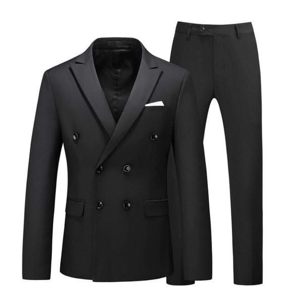 Men’s Black 2 Piece Double Breasted Suit Size 44 Jacket 40 Pants NWT HNyyjK6Ox