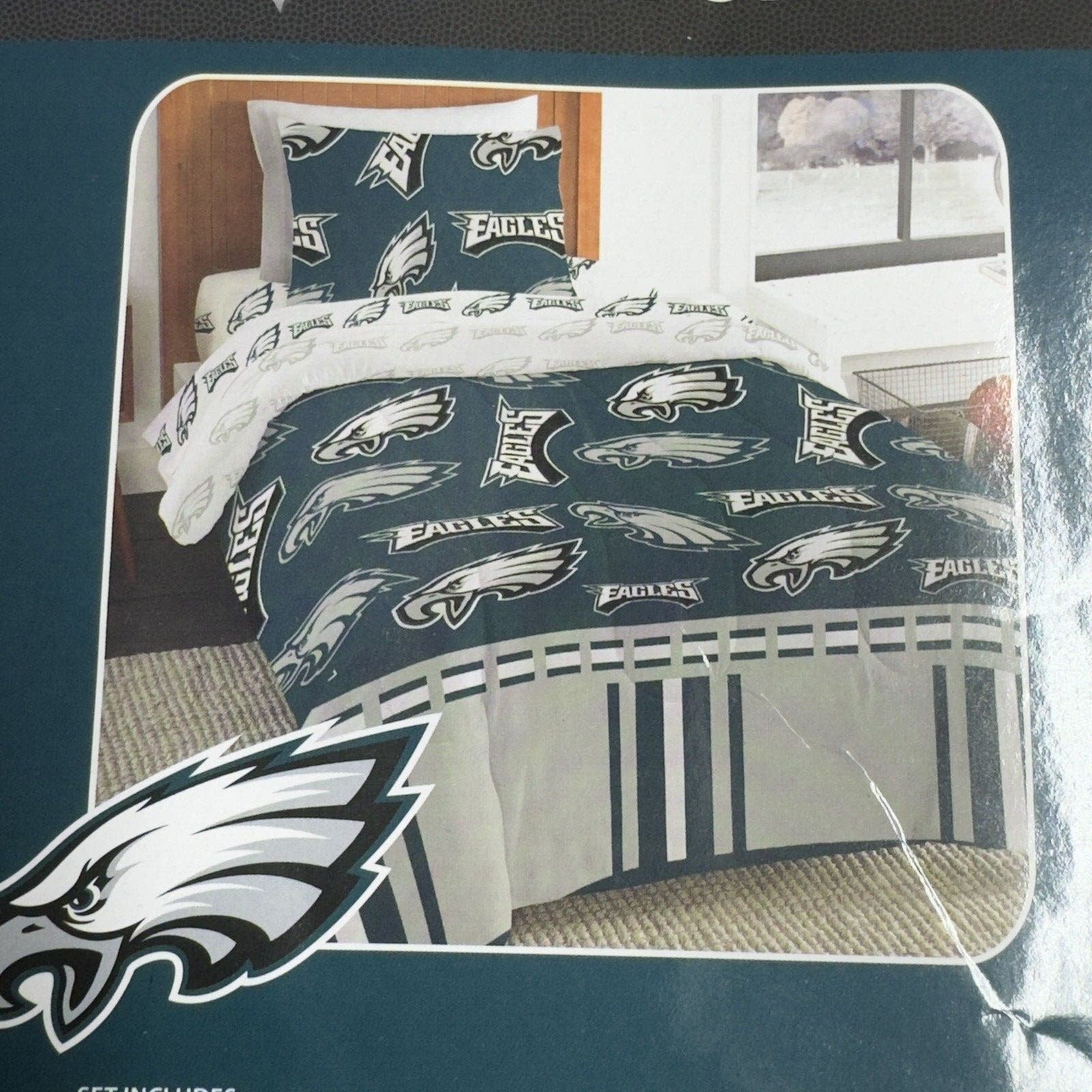 Philadelphia Eagles NFL 4-Piece Twin Bed in a Bag Comforter Set lLxSxKgHX