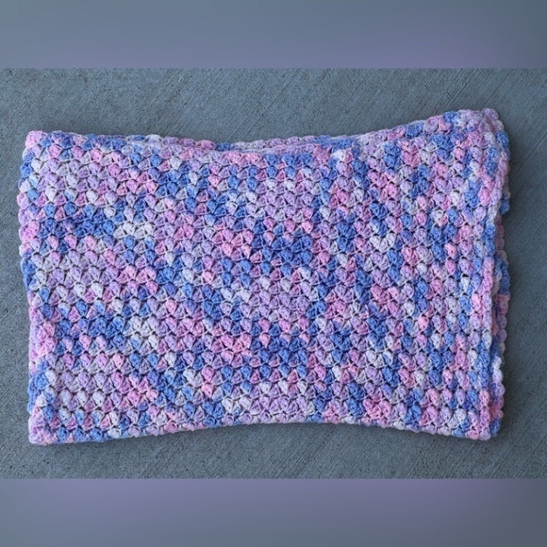 Project Linus Handmade Crochet Baby Blanket Pink Periwinkle Purple White Jy73MUAXR