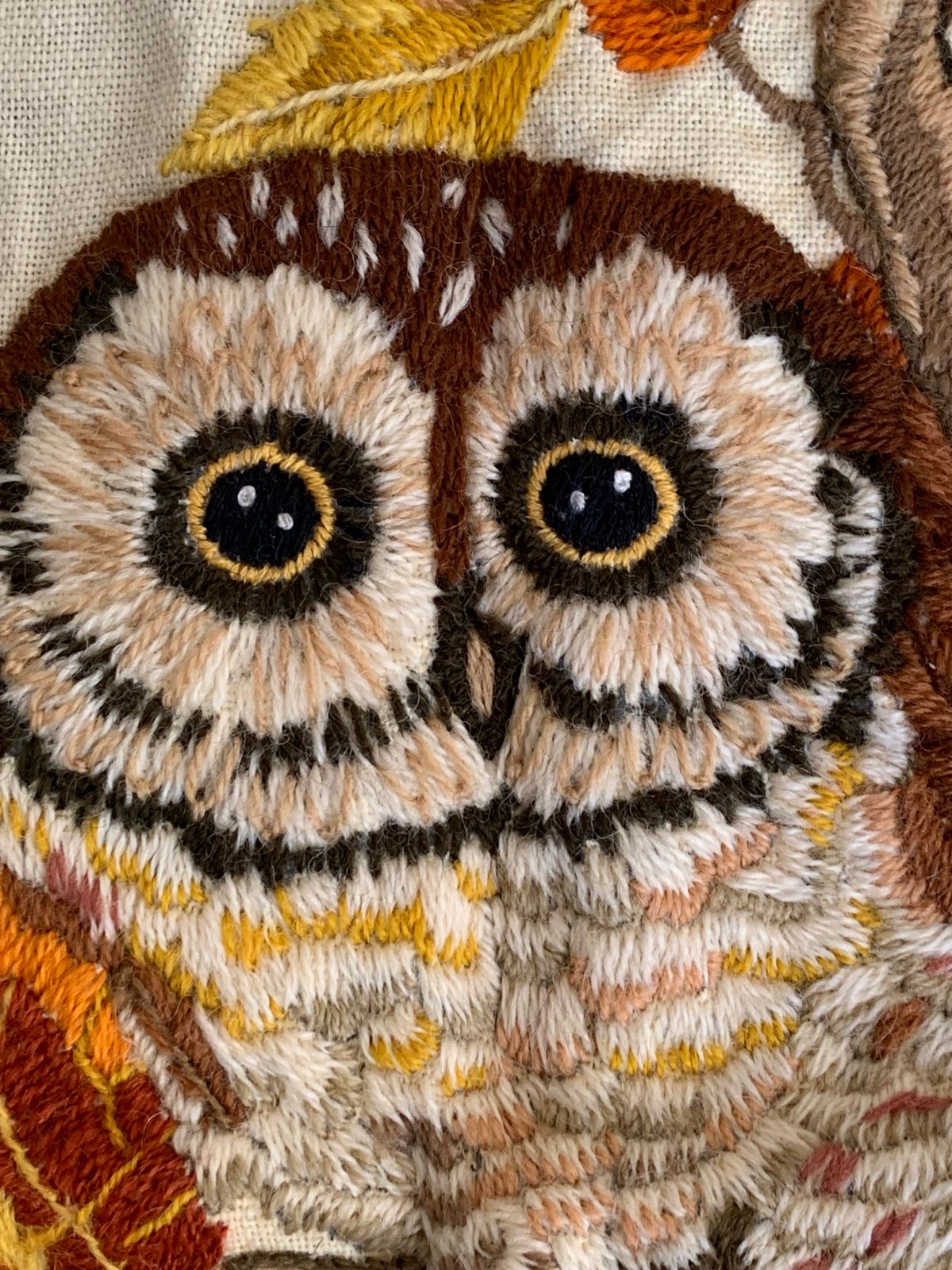Finished Owl Needlepoint Embroidered Panel q0oDOOz3x