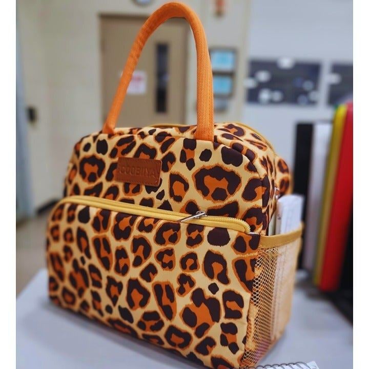 Lunch Bag Insulated Lunch Box for Women Small Leak proof Tote Bag-Orange Leopard mQa1ghJio