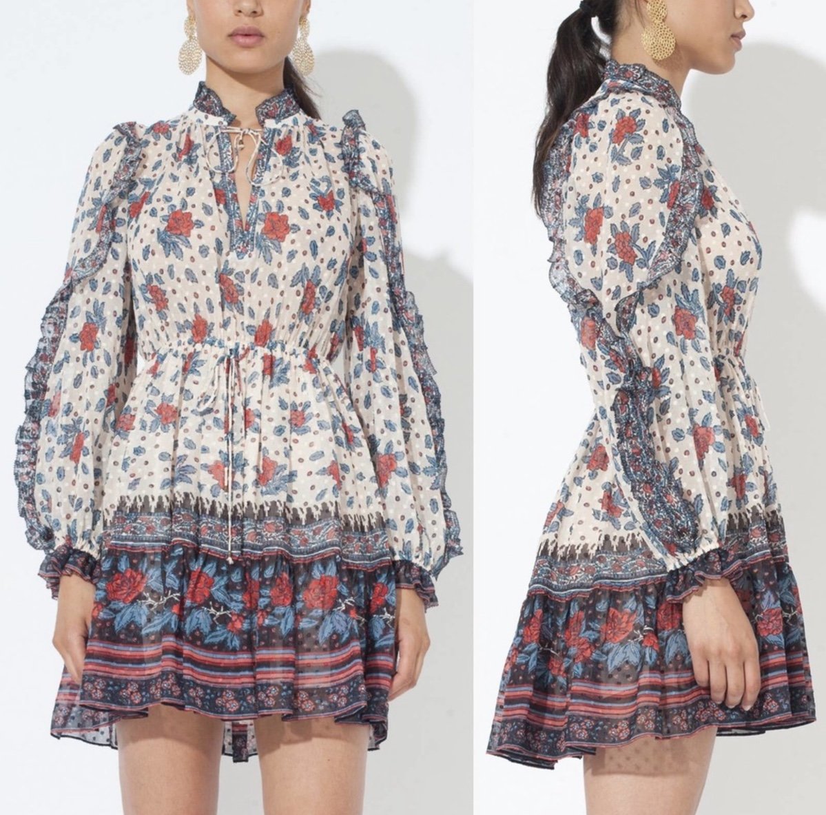 Ulla Johnson Dani Floral Silk Ruffle Mini Dress size XS/0 RwvvLqIzS