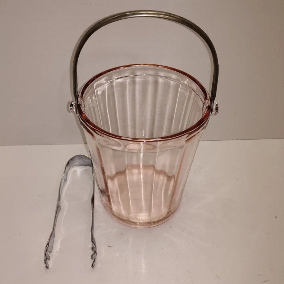 VTG 1930’s Cambridge Pink Depression Glass Ice Bucket Tongs Barware Home Decor qIEAKnYB2