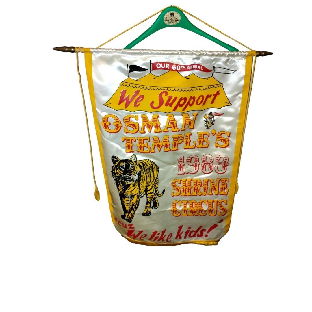 Vtg Shrine Circus Tiger Banner Osman Temple Poster Shriners Satin Advertising npi5HhOlL