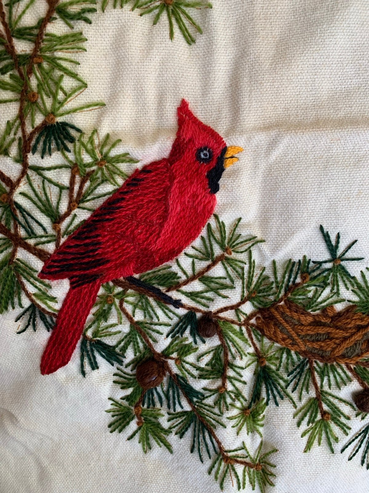 Finished Red Cardinal Bird Needlepoint Embroidered Panel izurXCJBu