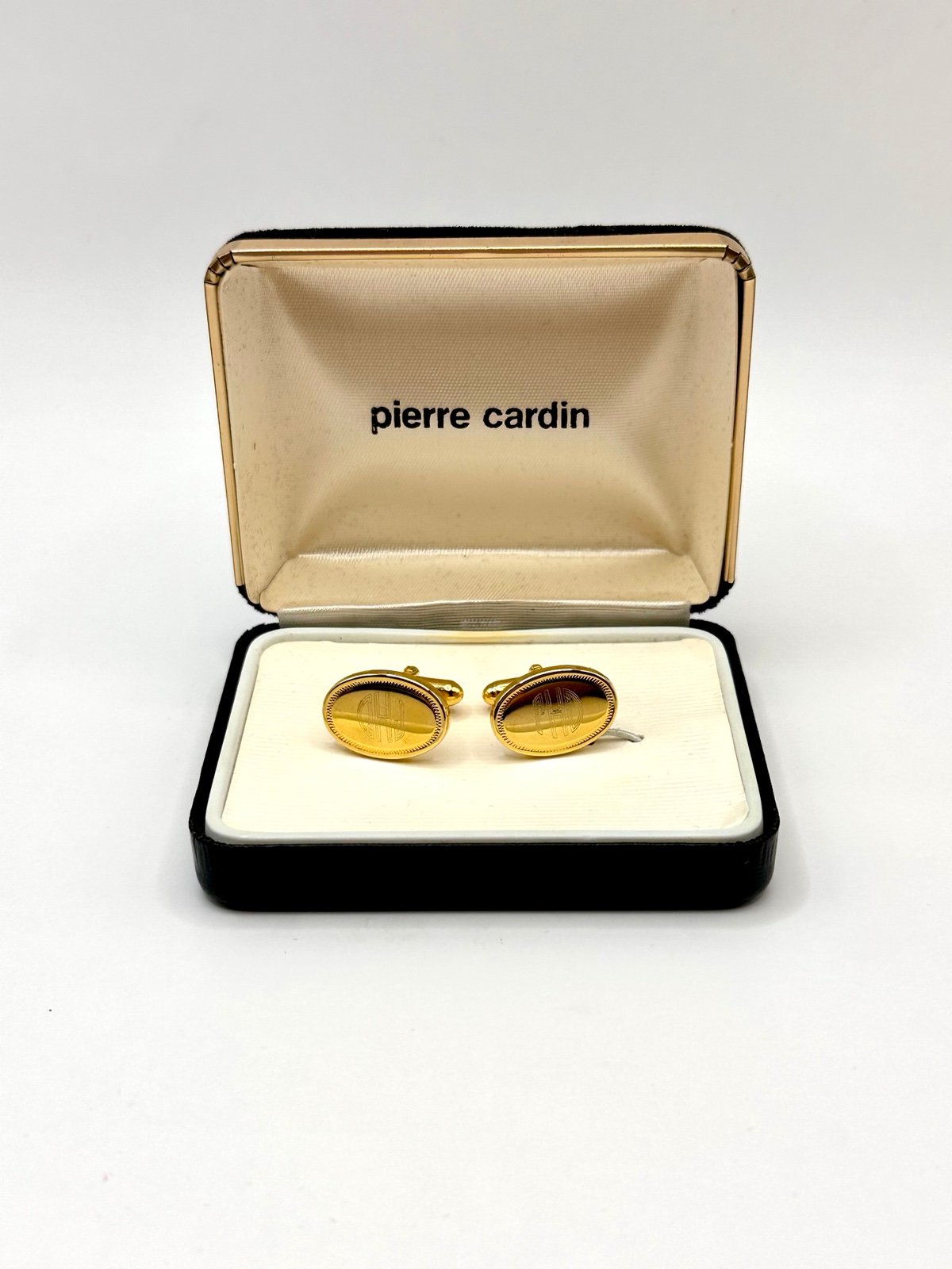 Vintage Pierre Cardin Cufflinks Oval Gold-Tone In Original Black Velvet Box I5PqsuIcd