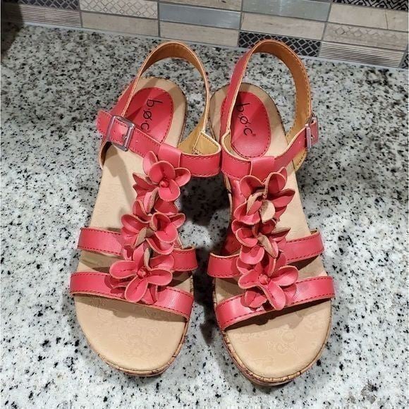 Born BOC salmon floral strappy wedge sandals new!!! n323sMJ5G