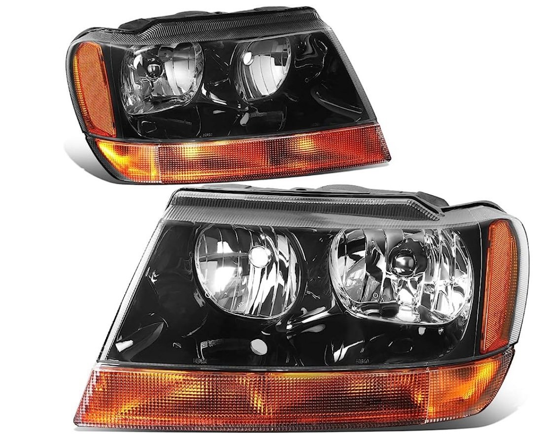 99-04 Jeep Grand Cherokee Black / Clear / Amber Replacement Pair Headlights OjqwztkO5