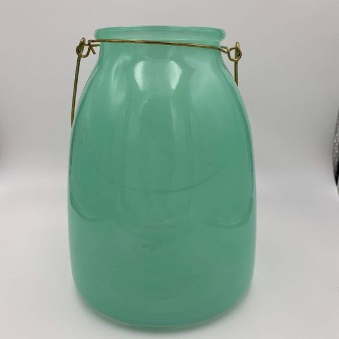 Mint Glass Jar with Gold Metal Handle Candle Holder Decor Nwt kzRyHZfL7