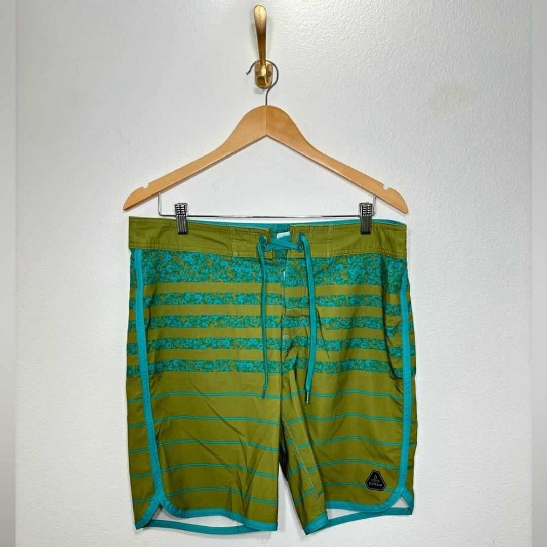 Prana men’s swim trunks size 33 swimsuit board shorts green blue NWOT hLxPvu42j