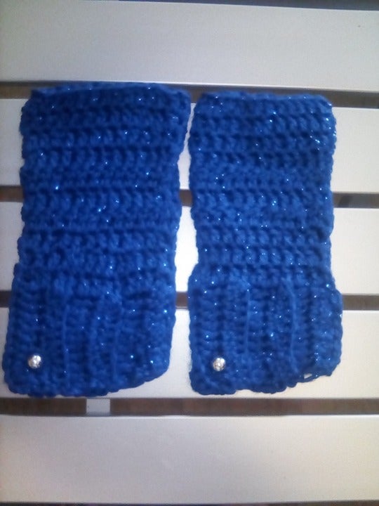 Handmade Crocheted Fingerless Gloves Blue NbmpKmLHQ