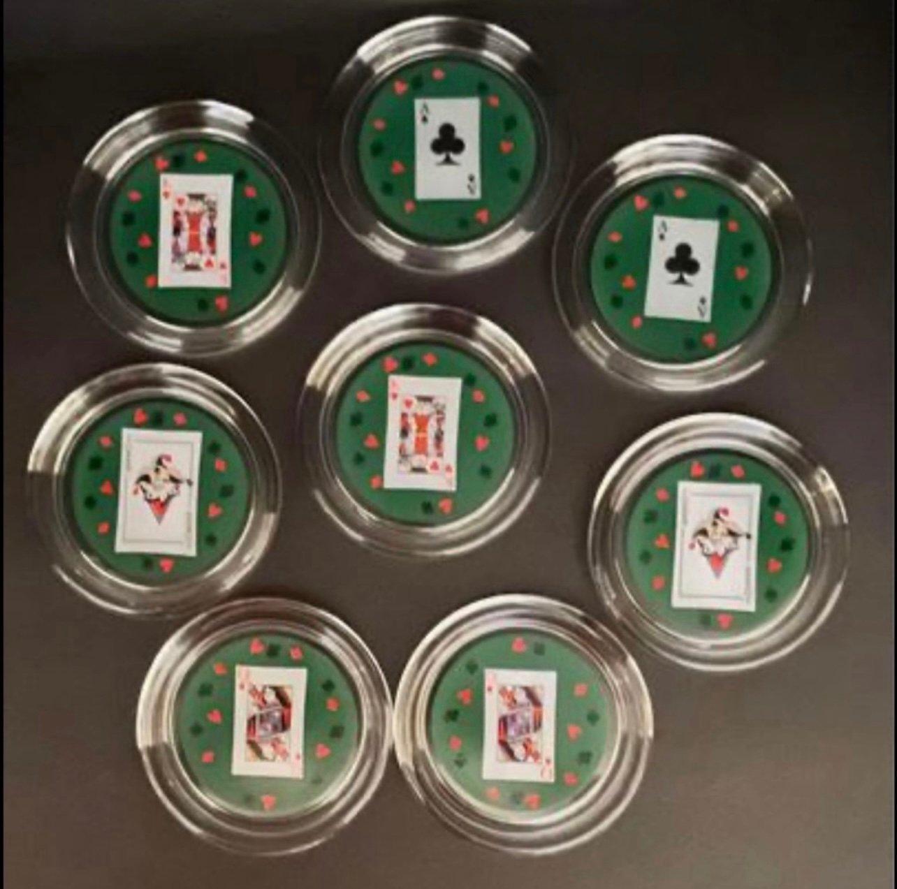 Vintage set of 8 glass 3” playing card coasters pqyVBTyTf