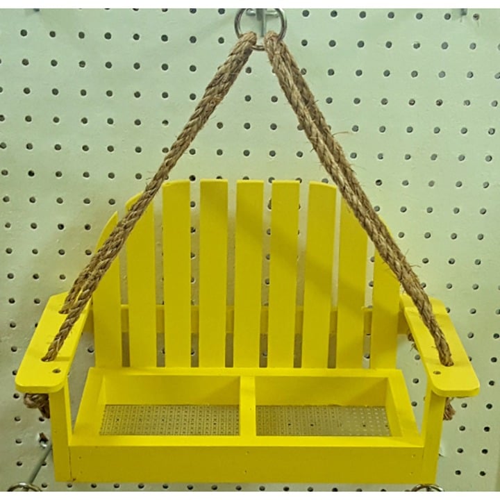 Wooden Hanging Yellow Bird Feeder Bench Swing Seat Seed Garden Handcrafted USA O25QtPcOC