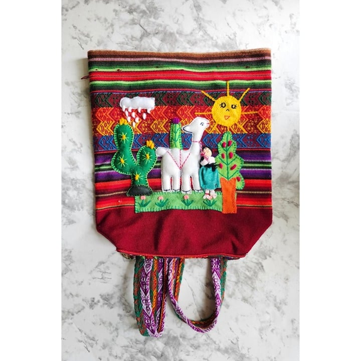 Peruvian Handwoven Alpaca Wool Drawstring Backpack 11