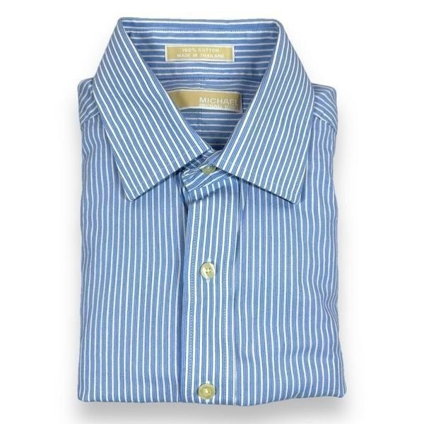 Michael Kors Dress Shirt Mens Size Medium 15.5 32/33 Blue Pinstriped Long Sleeve o7vjqP9LG