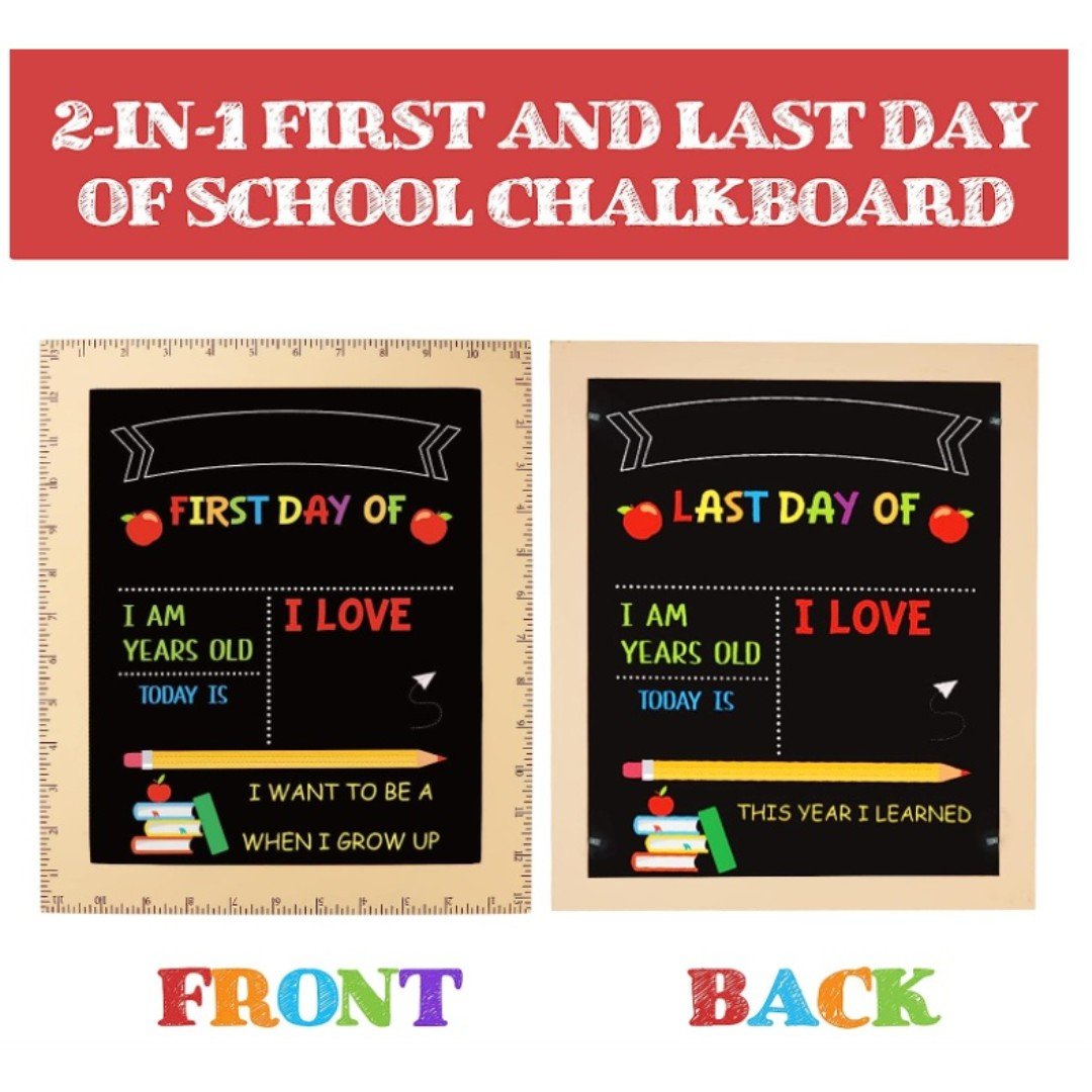 First and Last Day of School Board 13x11in with wooden Ruler Frame double sided HqocQnzlX