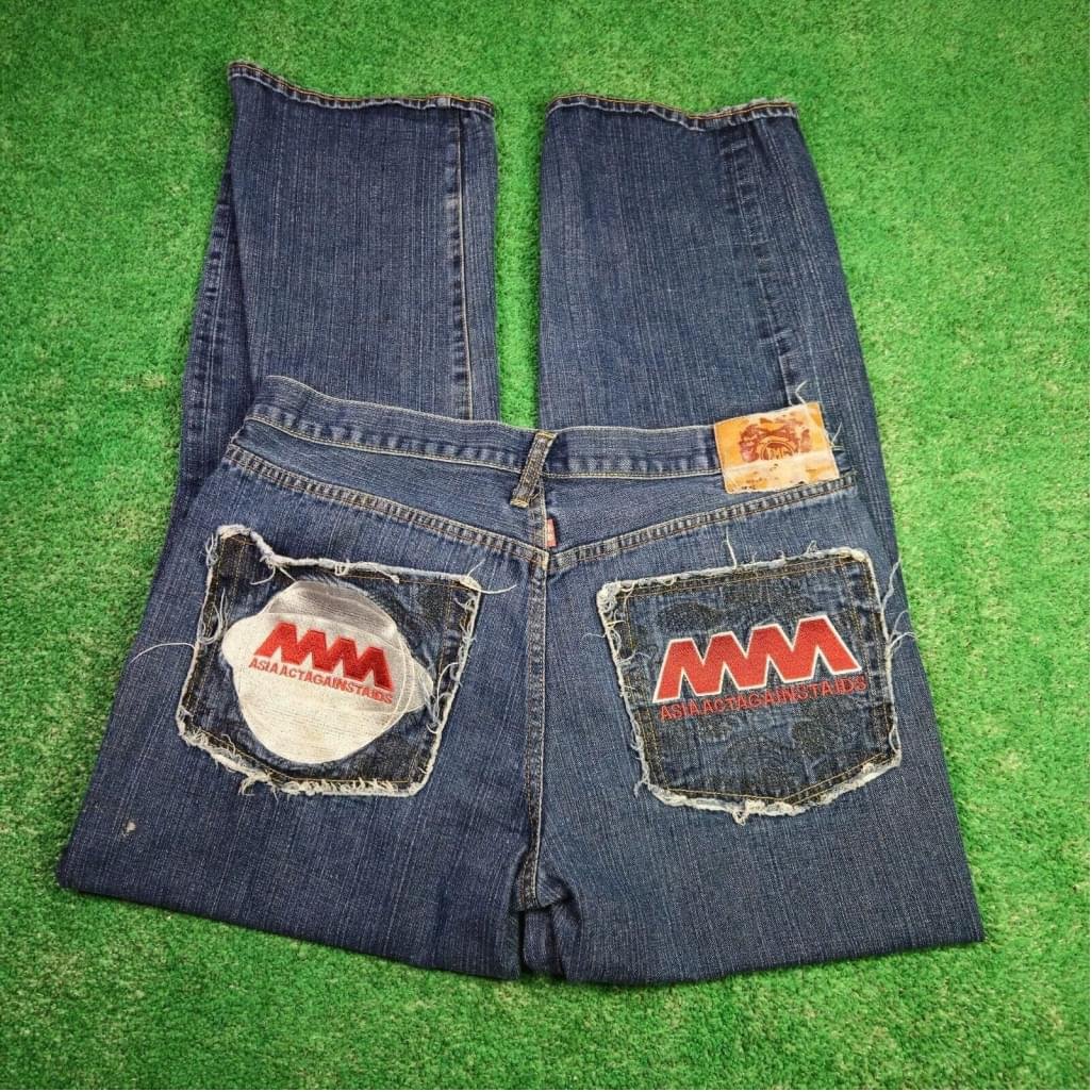Vintage Y2K Red Monkey Jeans RMC Martin Ksohoh ASIA ACT AGAINST AIDS Size 36x30 lddNxDeVG