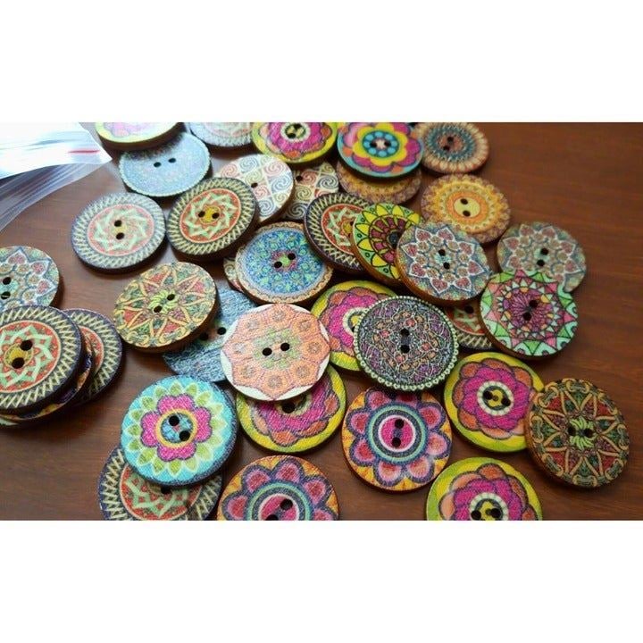 100 Pcs Mixed Color Wood Buttons 2 Holes Vintage Buttons for DIY Sewing Crafts N8KrqiFTx