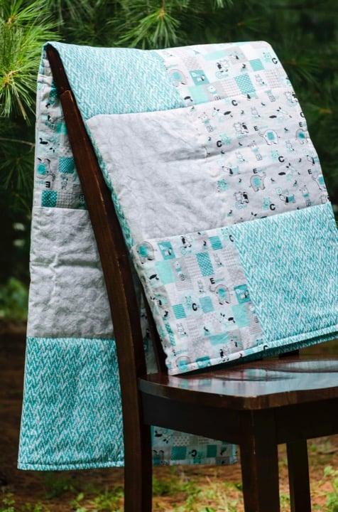 Brand NEW Teal Blue and Gray Gender Neutral Baby Quilt, Baby Shower Gift ouKdyXJVU