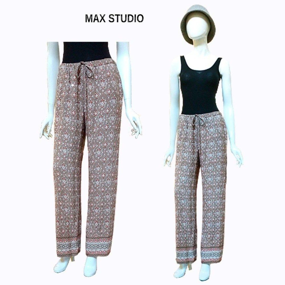 MAXSTUDIO NEW Paisley Drawstring Flowing Wide Leg Relaxed Fit Pant S PBJTFHPbB
