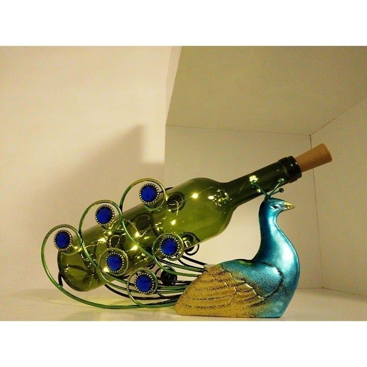 Elegant Peacock Wrought Iron Wine Rack Single Bottle Tabletop Holder Creative hxDrf8E6q