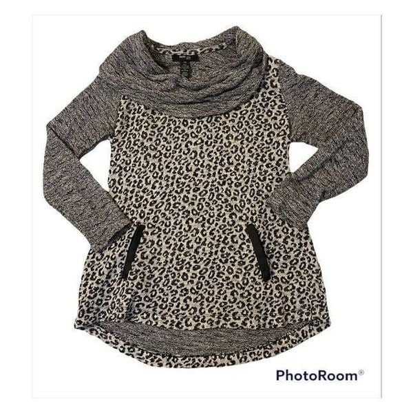 Woman’s Style & Co. SZ PM Black/White Leopard Print Cowl Neck Sweater ￼ q3Hk8ixC1