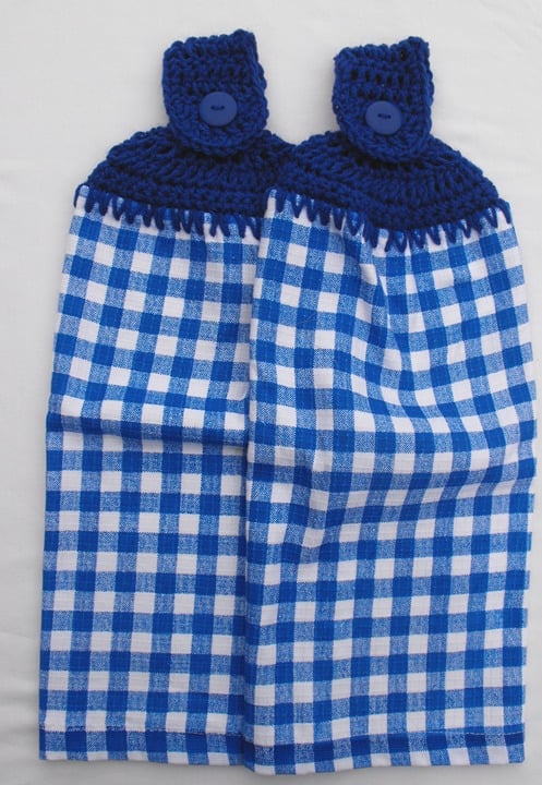 PIONEER WOMAN CHARMING CHECK COLLECTION -BLUE FARMHOUSE-2 HANGING KITCHEN TOWELS IG4FIQqnU