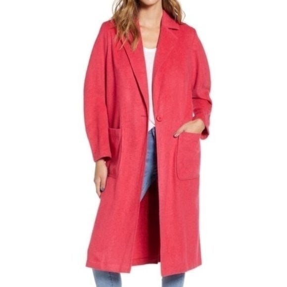 NWOT LEITH Single Button Long Jacket Pink WOOL Lightweight Fall Spring Coat S hMHQO0ZZV
