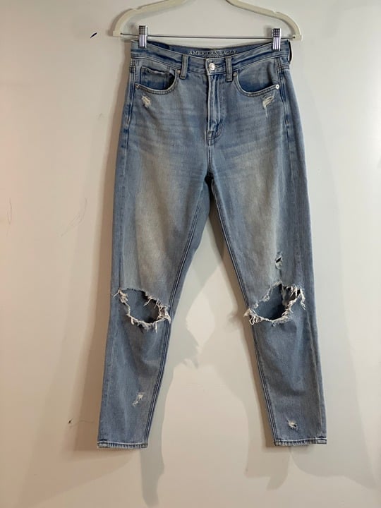 American Eagle Mom Jeans Womens Size 2 Blue Light Wash Denim Zip Fly pRjaOEDAa