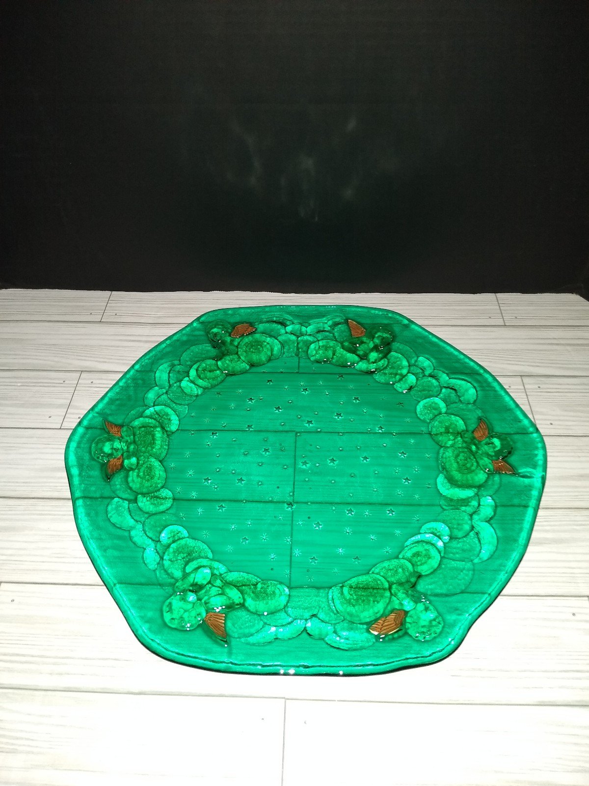Vintage Green Glass Decorative Serving Tray 14