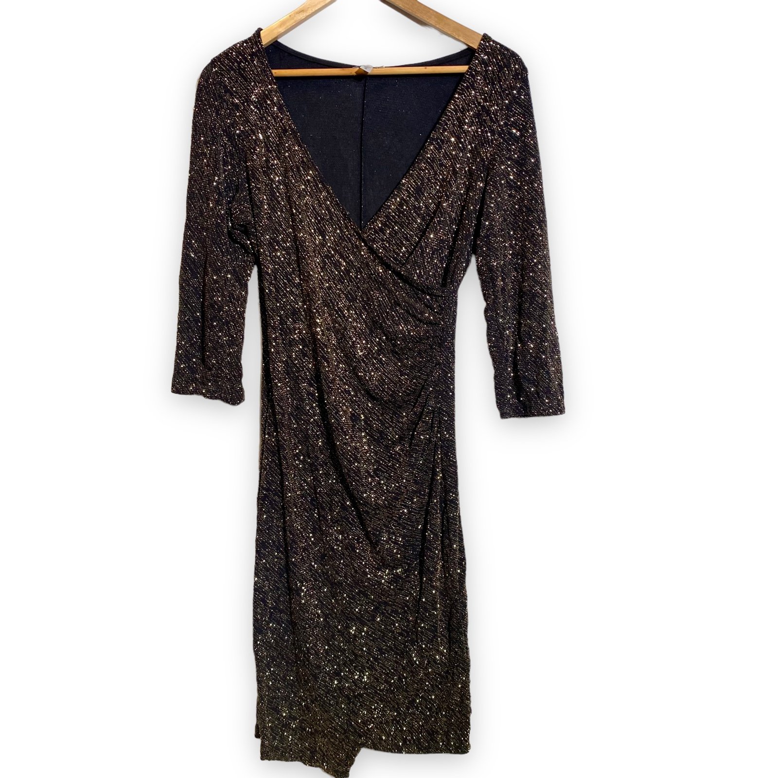 Women´s Olivia Matthews Black & Gold Sparkly Fitted V-Neck Cocktail Dress - S Rvp7phq26