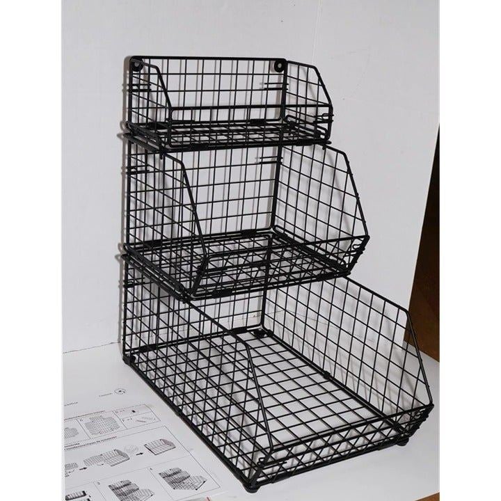 3 Tier Fruit and Vegetable Wire Baskets Wall-Mounted & Countertop Organizer itVKtobMa