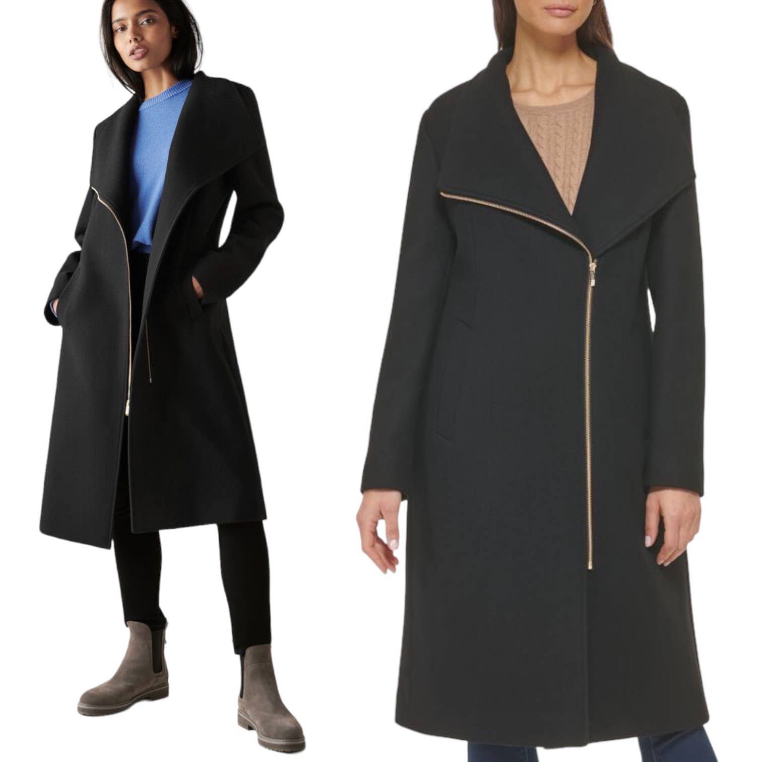 Cole Haan Womens Asymmetric Wool Blend Zip Front Closet Staple Coat Size 4 Black HDIadqOaO