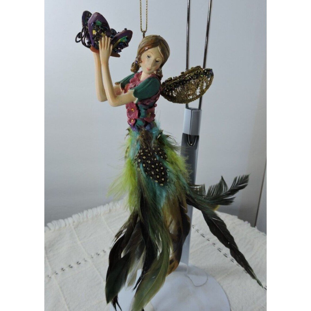Beautiful Fairy Ornament Porcelain hands,head, legs with coloful feather skirt qTJxmnKcd