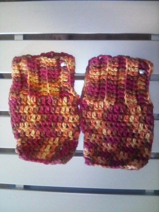 Handmade Crocheted Fingerless Gloves Multi-Color Brown OBTdp3tkx