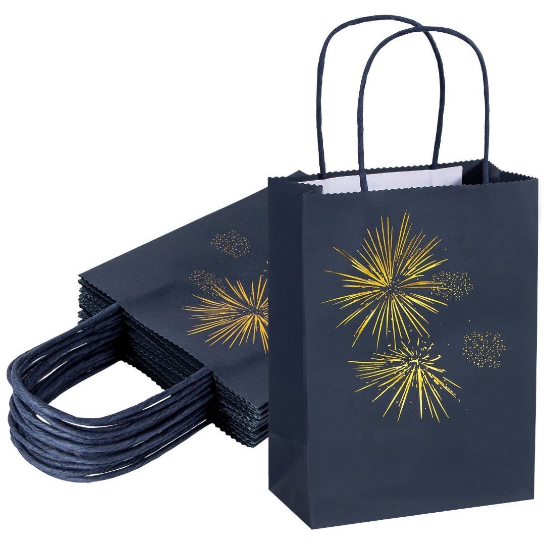 (PACK OF 25)Black Gift Bags 5.9 x 3.1 x 8.3´´ Navy Blue Paper Bags Bronzing jOW1S0yTS
