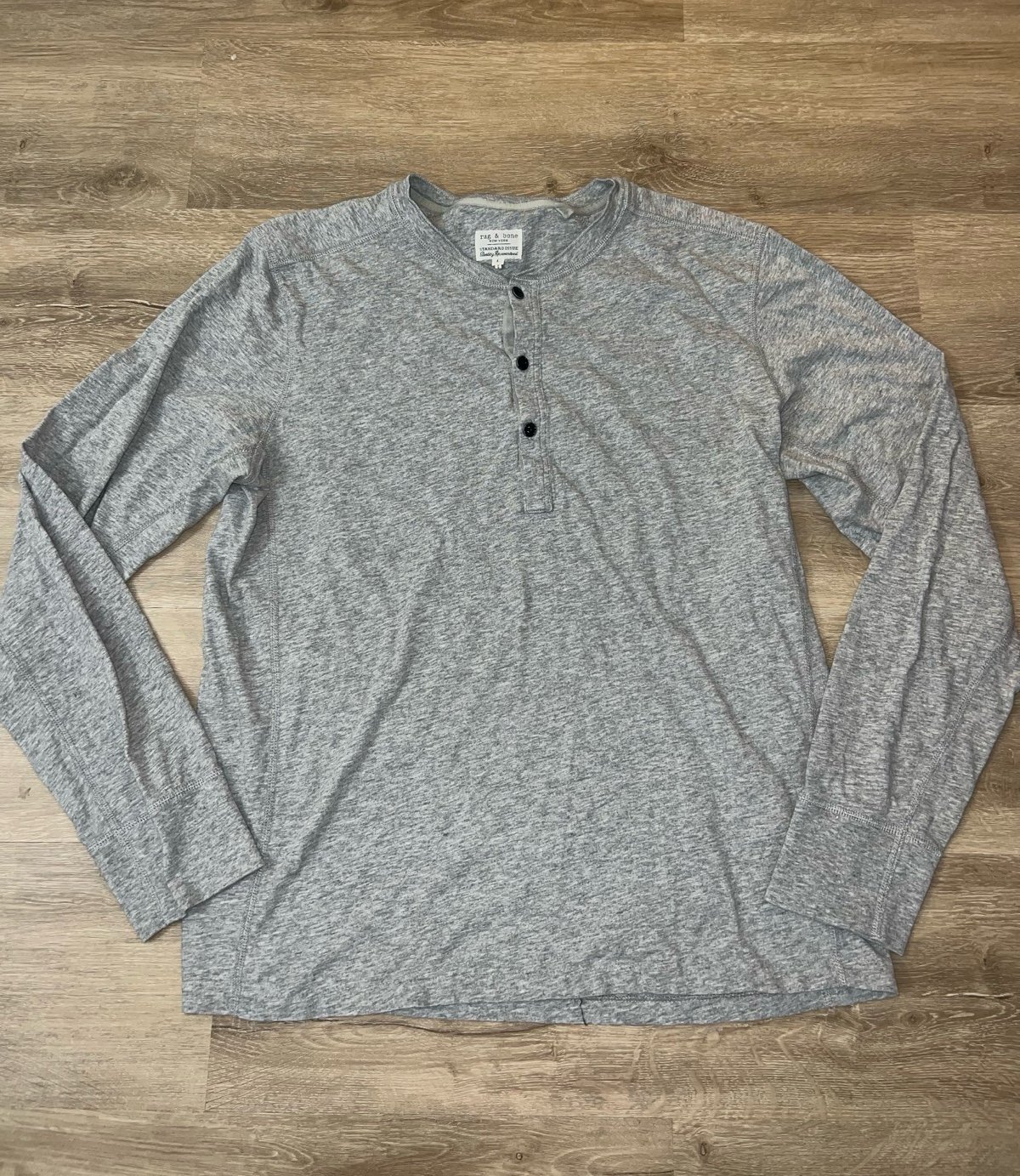 Men’s Rag And Bone Henley Long Sleeve Shirt Gray Pullover 1/4 Button Size Large lewqstT2s