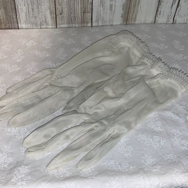 Vintage White Sheer Chiffon Nylon Gloves Size Large MyzOp57YM