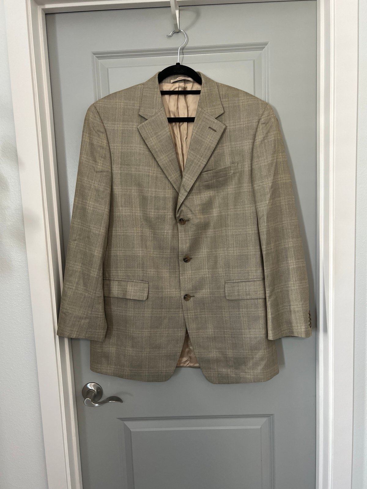 Lauren Ralph Lauren mens wool/silk suit jacket blazer khaki/beige 3 button 42L K696GMVbN