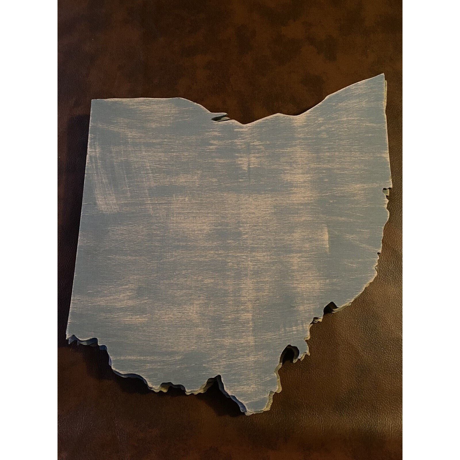 3 Each Wood Ohio State Cutout Stained Grey And Distress