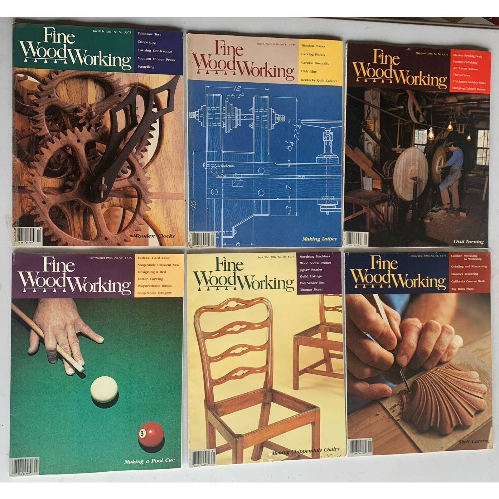 Complete Vintage Set 1986 Fine Woodworking Magazine 6 Issues k21tE9vSz