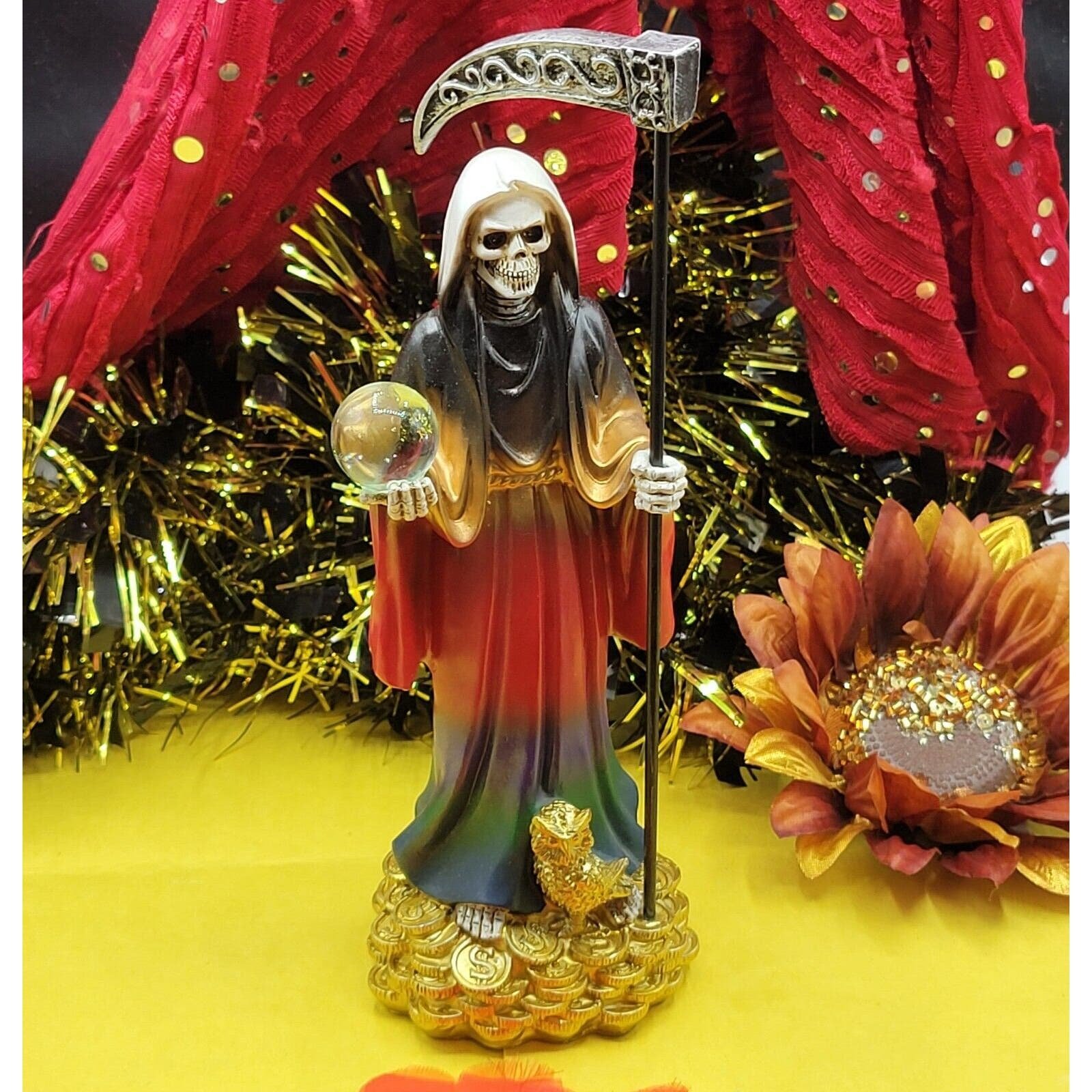 Santa Muerte Statue 7 Colors Holy Death On Money Siete Potencias Figure 8 