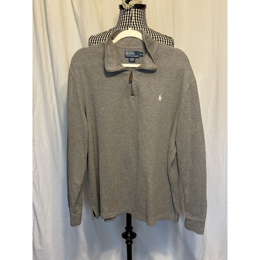 Ralph Lauren Polo Sweater Men´s XL Gray Quarter Zip Estate Rib Pony Sweatshirt GtUVW7TNj
