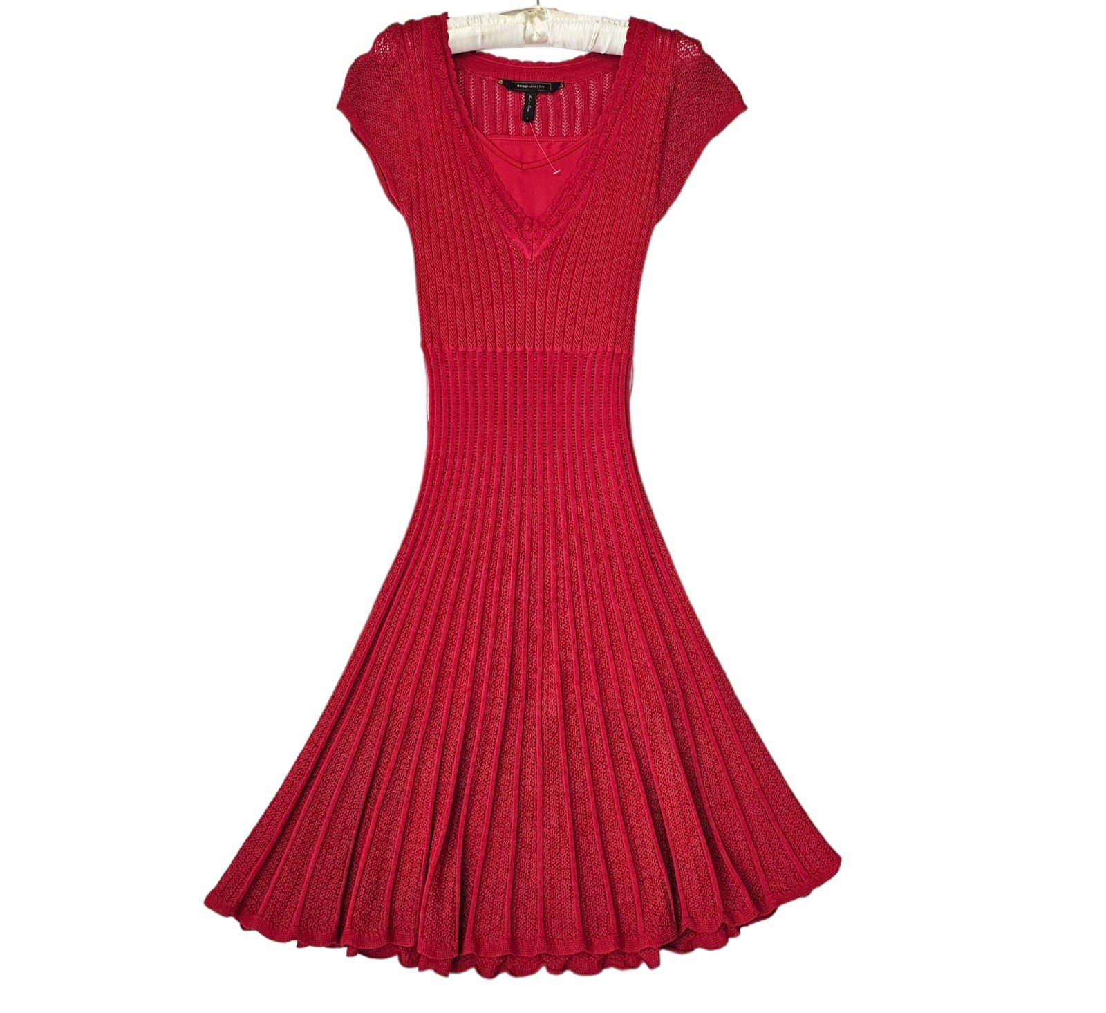 BCBG MAXAZRIA Eyelet Fully Lined V-Neck Dress Red Size S RGIHlmHX5