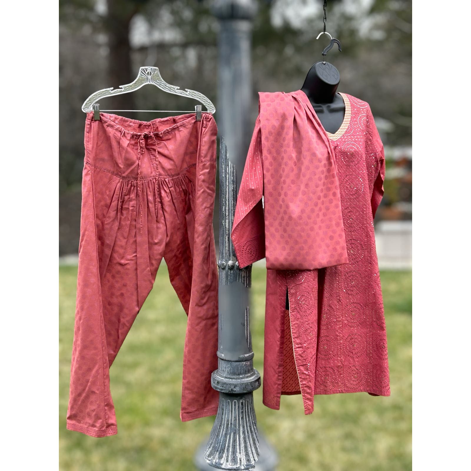 Pink Salwar Kameez 3 piece outfit from India, SZ XL fits medium/large MFsime2yH