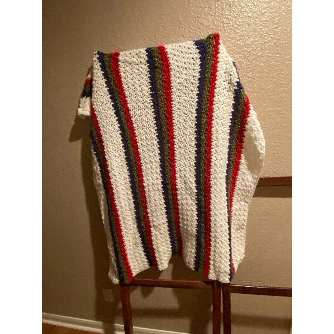 Hand Crochet Crib Blanket Multi-Colored Soft Baby Blanket Stripes HZ3er4twj