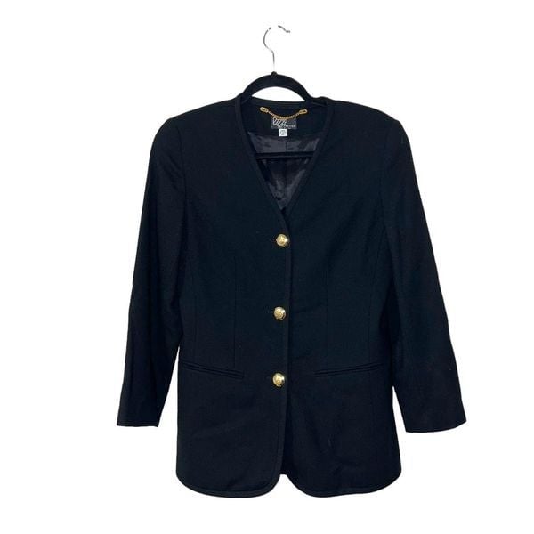 Vintage 90s KGR Black 100% Wool 3 button Blazer jacket hV3fXihwD