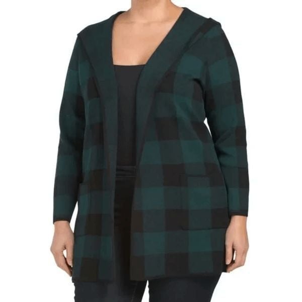 Adrienne Vittadini Green Buffalo Plaid Hoodie Cardigan Sweater Women´s Size 2X GofH5L1pp