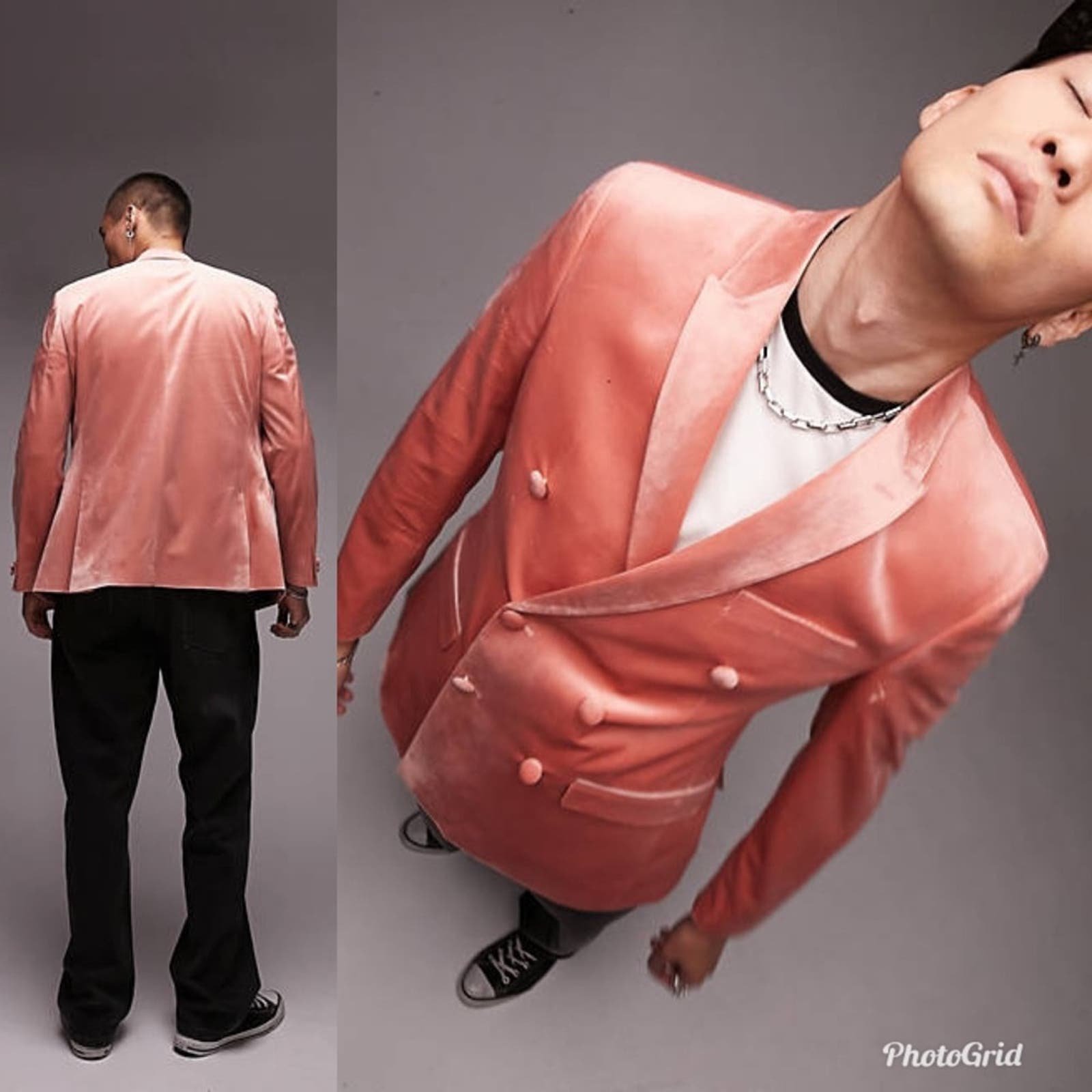 Topman slim double breasted six button velvet blazer in pink, 36 Regular NSZuzrlnB