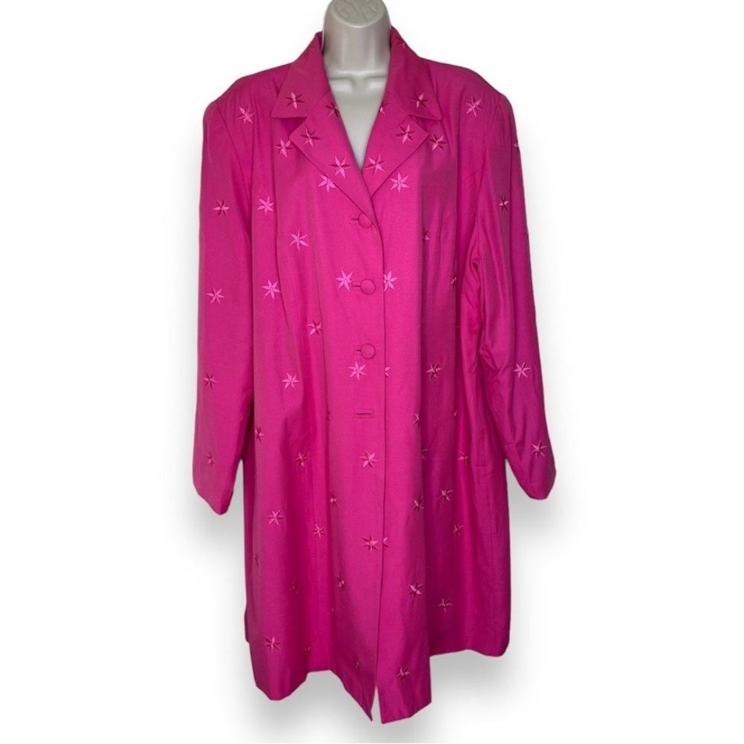 Vintage On Broadway Embroidered Flower Pink Duster Jacket Poly Crepe Women 22 kRTt6YPwg